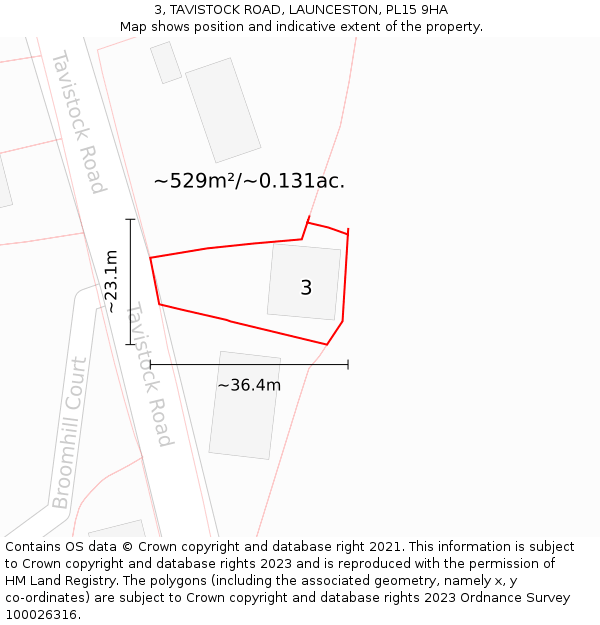 3, TAVISTOCK ROAD, LAUNCESTON, PL15 9HA: Plot and title map