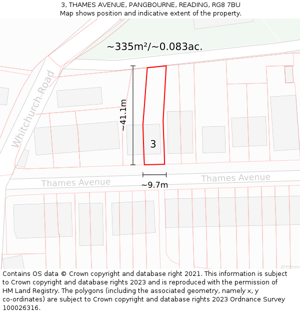 3, THAMES AVENUE, PANGBOURNE, READING, RG8 7BU: Plot and title map