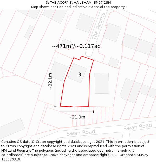 3, THE ACORNS, HAILSHAM, BN27 2SN: Plot and title map