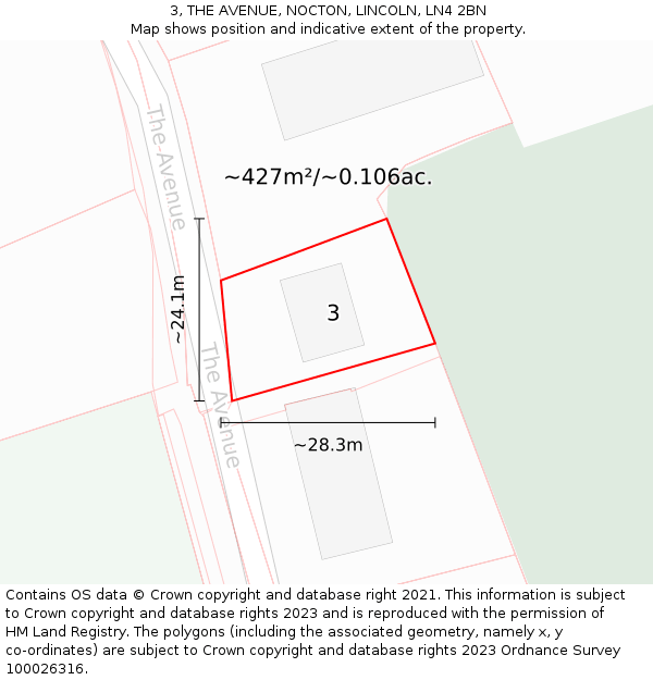 3, THE AVENUE, NOCTON, LINCOLN, LN4 2BN: Plot and title map