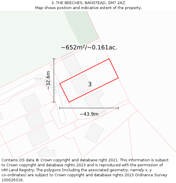 3, THE BEECHES, BANSTEAD, SM7 2AZ: Plot and title map