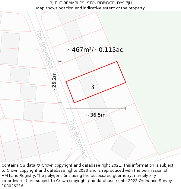 3, THE BRAMBLES, STOURBRIDGE, DY9 7JH: Plot and title map