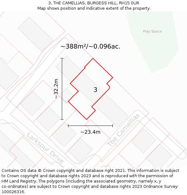 3, THE CAMELLIAS, BURGESS HILL, RH15 0UR: Plot and title map