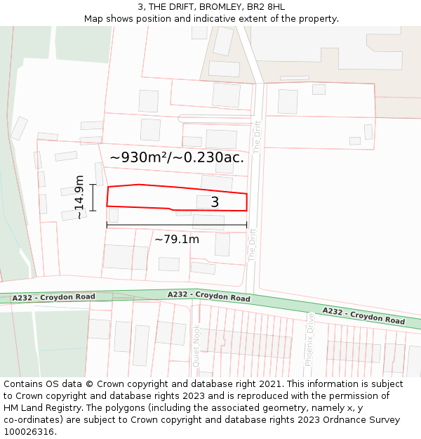 3, THE DRIFT, BROMLEY, BR2 8HL: Plot and title map