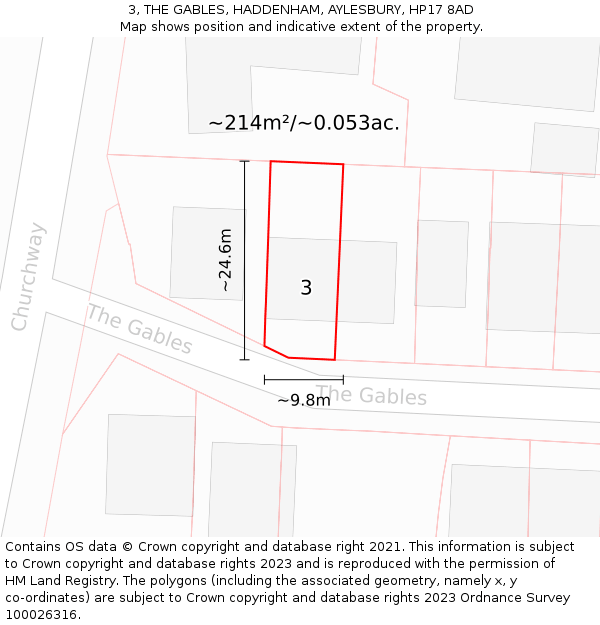 3, THE GABLES, HADDENHAM, AYLESBURY, HP17 8AD: Plot and title map