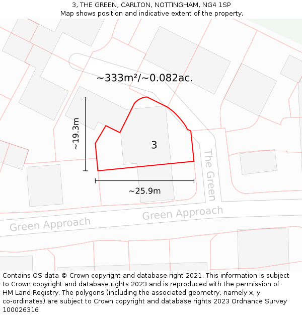 3, THE GREEN, CARLTON, NOTTINGHAM, NG4 1SP: Plot and title map