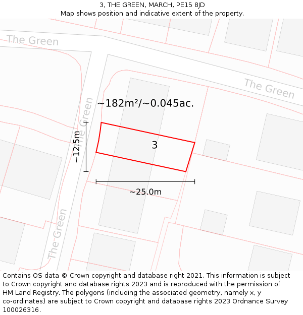 3, THE GREEN, MARCH, PE15 8JD: Plot and title map