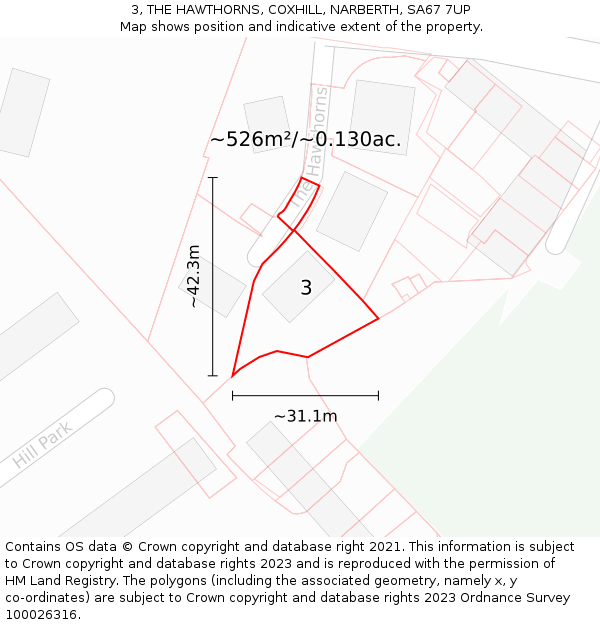 3, THE HAWTHORNS, COXHILL, NARBERTH, SA67 7UP: Plot and title map