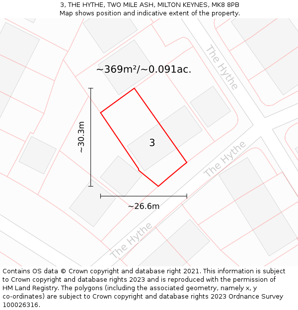 3, THE HYTHE, TWO MILE ASH, MILTON KEYNES, MK8 8PB: Plot and title map