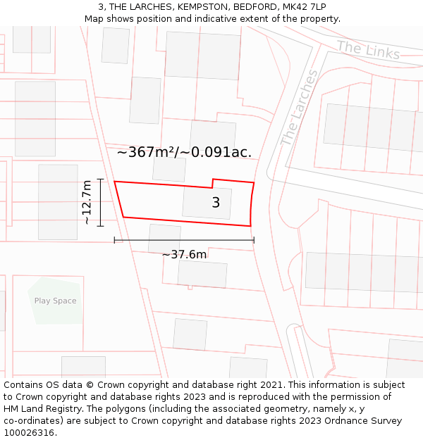 3, THE LARCHES, KEMPSTON, BEDFORD, MK42 7LP: Plot and title map