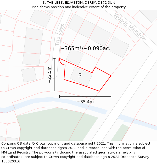 3, THE LEES, ELVASTON, DERBY, DE72 3UN: Plot and title map