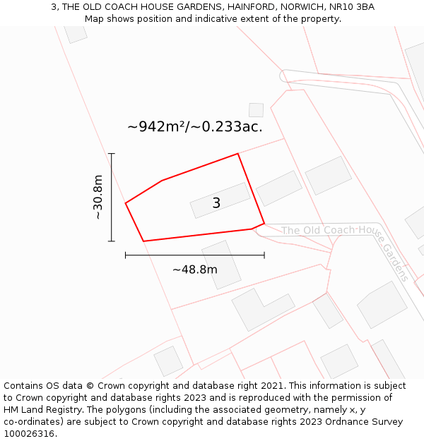 3, THE OLD COACH HOUSE GARDENS, HAINFORD, NORWICH, NR10 3BA: Plot and title map