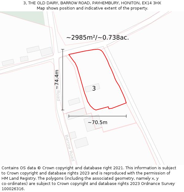 3, THE OLD DAIRY, BARROW ROAD, PAYHEMBURY, HONITON, EX14 3HX: Plot and title map