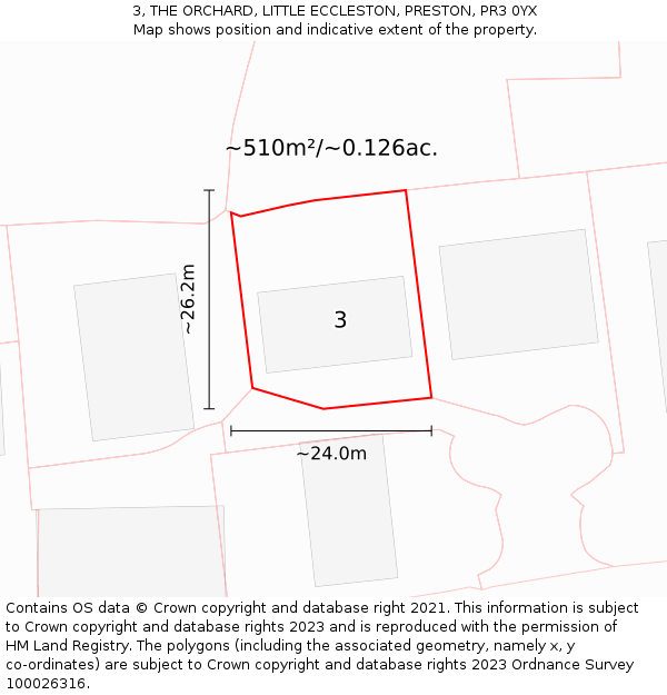 3, THE ORCHARD, LITTLE ECCLESTON, PRESTON, PR3 0YX: Plot and title map