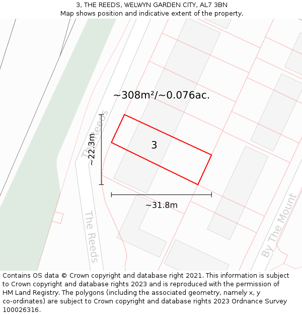 3, THE REEDS, WELWYN GARDEN CITY, AL7 3BN: Plot and title map