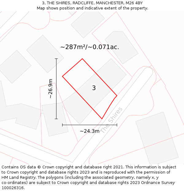 3, THE SHIRES, RADCLIFFE, MANCHESTER, M26 4BY: Plot and title map