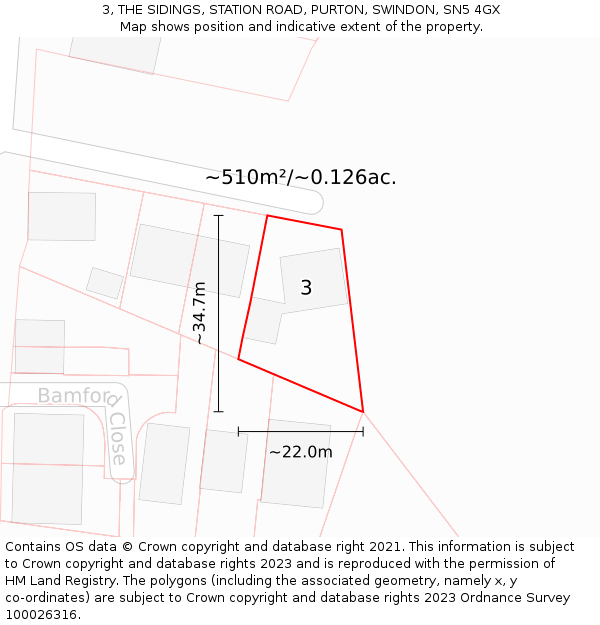 3, THE SIDINGS, STATION ROAD, PURTON, SWINDON, SN5 4GX: Plot and title map