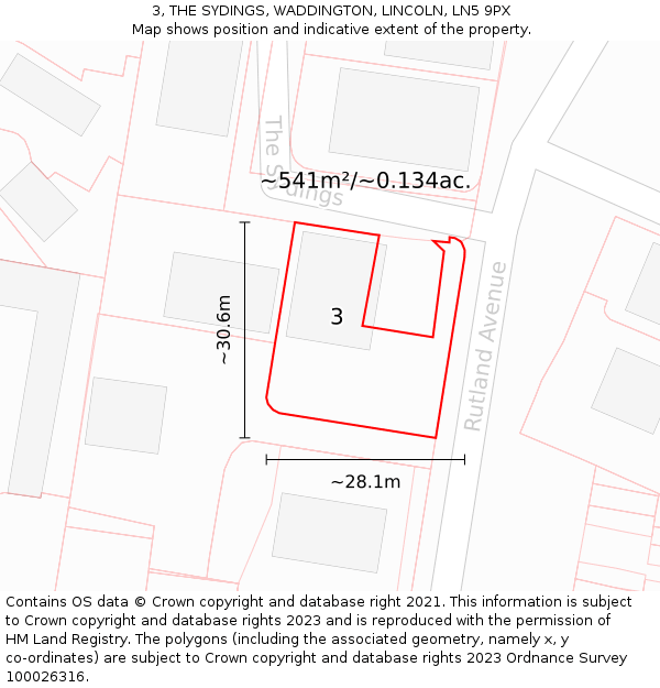 3, THE SYDINGS, WADDINGTON, LINCOLN, LN5 9PX: Plot and title map