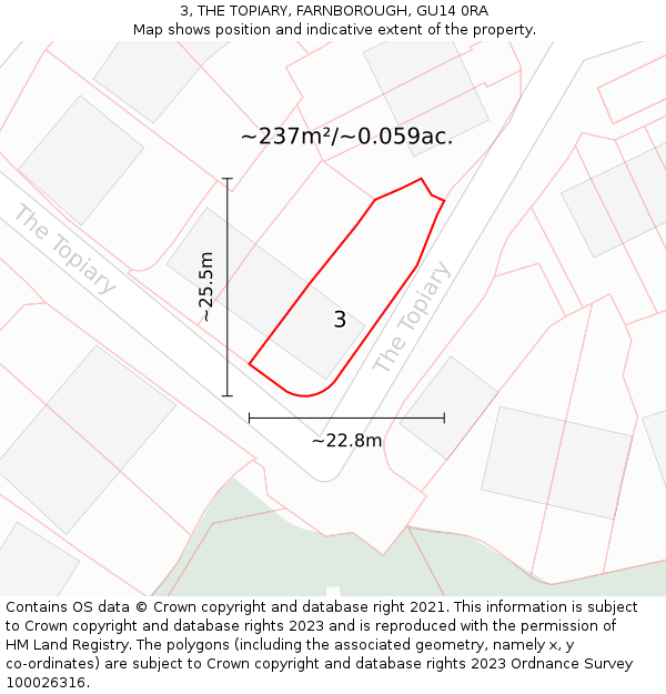 3, THE TOPIARY, FARNBOROUGH, GU14 0RA: Plot and title map