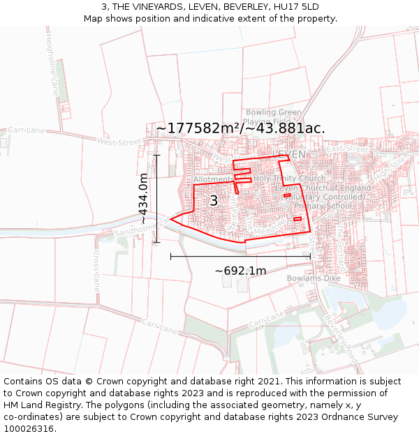 3, THE VINEYARDS, LEVEN, BEVERLEY, HU17 5LD: Plot and title map