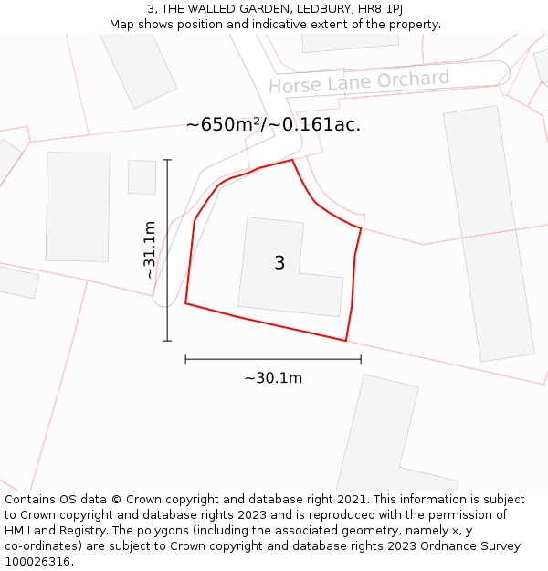 3, THE WALLED GARDEN, LEDBURY, HR8 1PJ: Plot and title map