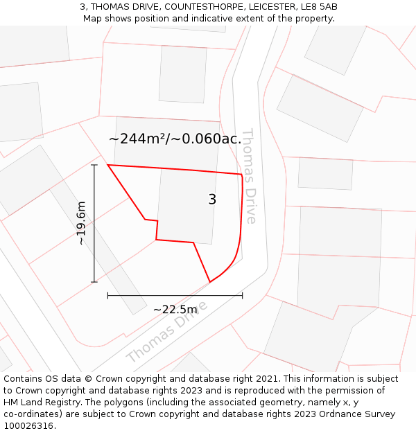 3, THOMAS DRIVE, COUNTESTHORPE, LEICESTER, LE8 5AB: Plot and title map