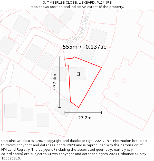 3, TIMBERLEE CLOSE, LISKEARD, PL14 6FE: Plot and title map