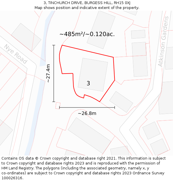 3, TINCHURCH DRIVE, BURGESS HILL, RH15 0XJ: Plot and title map