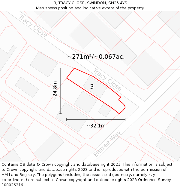 3, TRACY CLOSE, SWINDON, SN25 4YS: Plot and title map