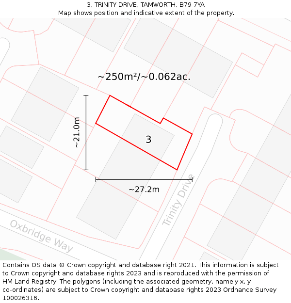 3, TRINITY DRIVE, TAMWORTH, B79 7YA: Plot and title map