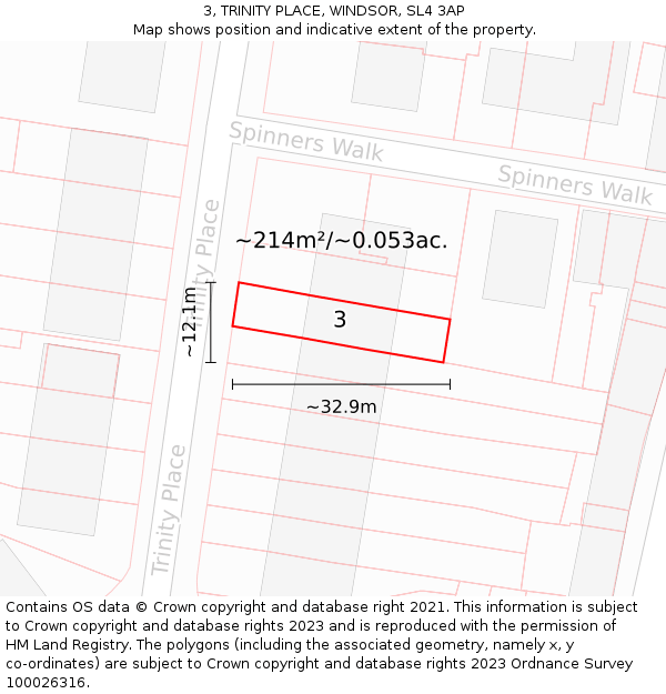 3, TRINITY PLACE, WINDSOR, SL4 3AP: Plot and title map