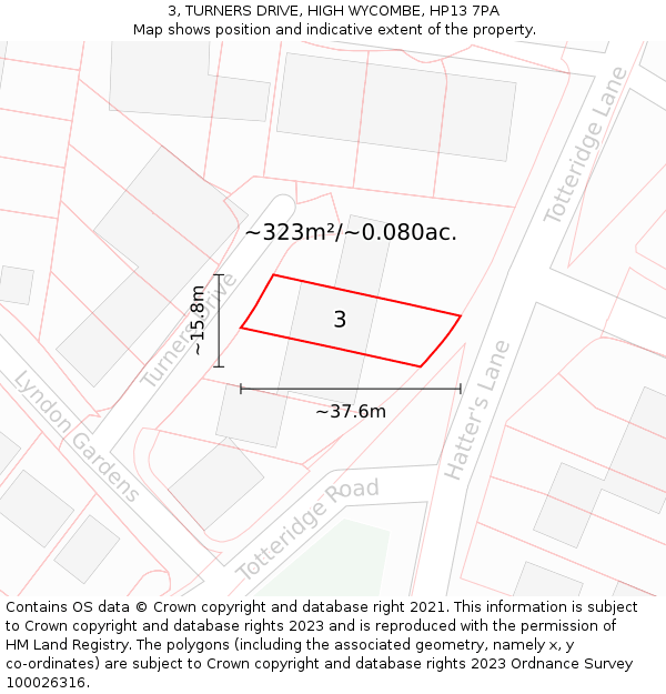 3, TURNERS DRIVE, HIGH WYCOMBE, HP13 7PA: Plot and title map