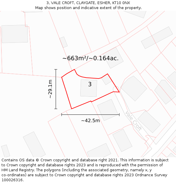 3, VALE CROFT, CLAYGATE, ESHER, KT10 0NX: Plot and title map