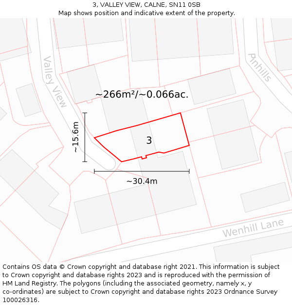 3, VALLEY VIEW, CALNE, SN11 0SB: Plot and title map