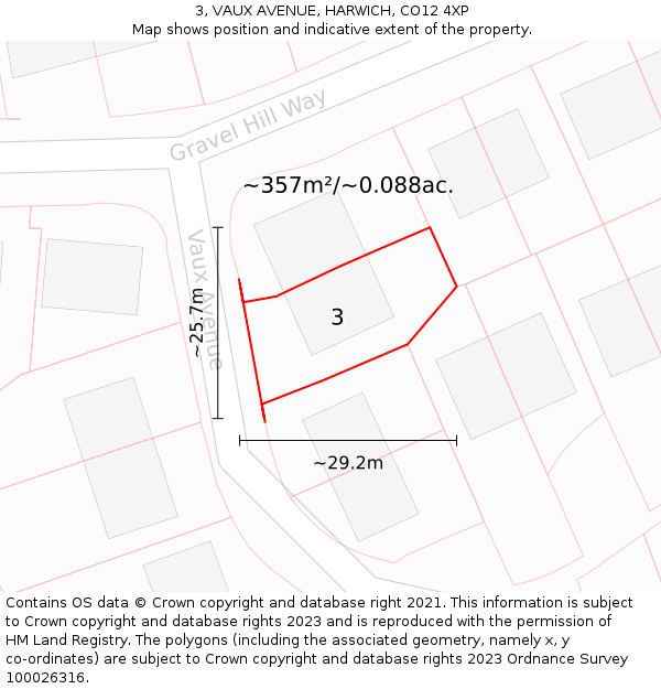 3, VAUX AVENUE, HARWICH, CO12 4XP: Plot and title map