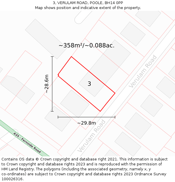 3, VERULAM ROAD, POOLE, BH14 0PP: Plot and title map