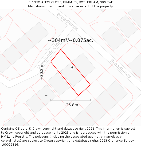 3, VIEWLANDS CLOSE, BRAMLEY, ROTHERHAM, S66 1WF: Plot and title map