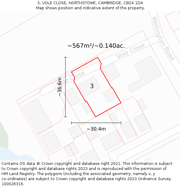 3, VOLE CLOSE, NORTHSTOWE, CAMBRIDGE, CB24 1DA: Plot and title map