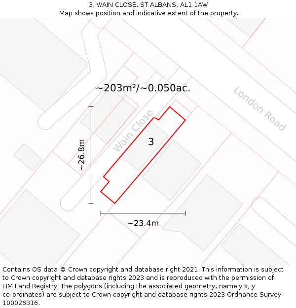 3, WAIN CLOSE, ST ALBANS, AL1 1AW: Plot and title map