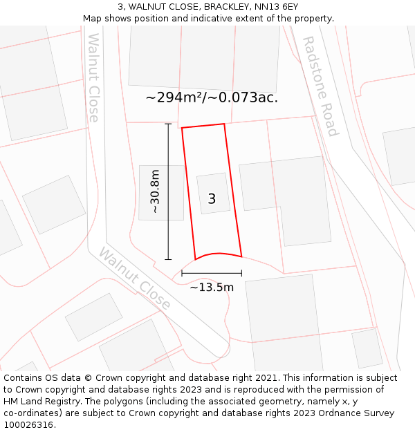 3, WALNUT CLOSE, BRACKLEY, NN13 6EY: Plot and title map