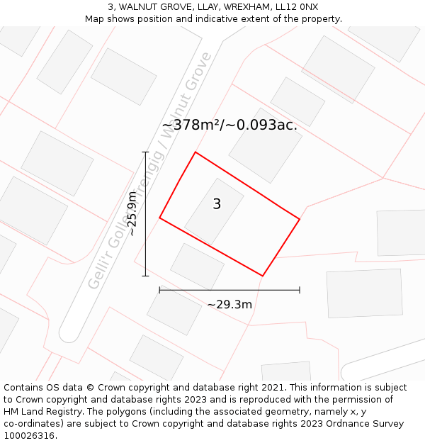 3, WALNUT GROVE, LLAY, WREXHAM, LL12 0NX: Plot and title map