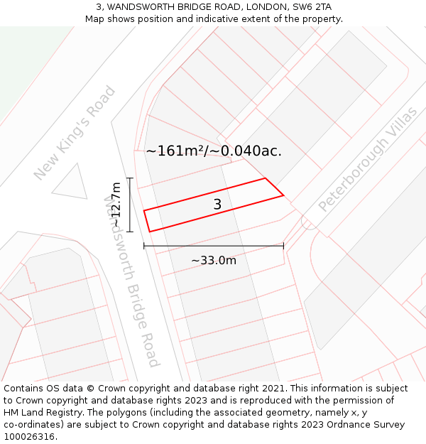 3, WANDSWORTH BRIDGE ROAD, LONDON, SW6 2TA: Plot and title map