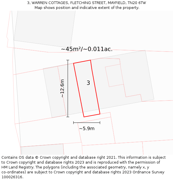 3, WARREN COTTAGES, FLETCHING STREET, MAYFIELD, TN20 6TW: Plot and title map