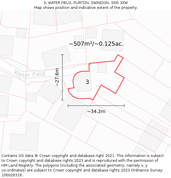 3, WATER FIELD, PURTON, SWINDON, SN5 3XW: Plot and title map