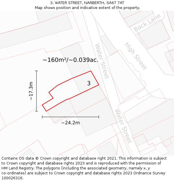 3, WATER STREET, NARBERTH, SA67 7AT: Plot and title map
