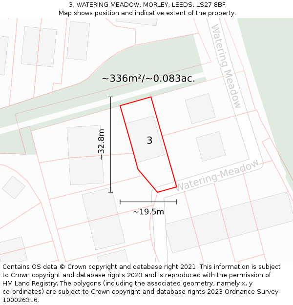 3, WATERING MEADOW, MORLEY, LEEDS, LS27 8BF: Plot and title map