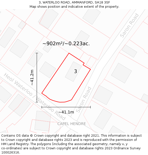 3, WATERLOO ROAD, AMMANFORD, SA18 3SF: Plot and title map