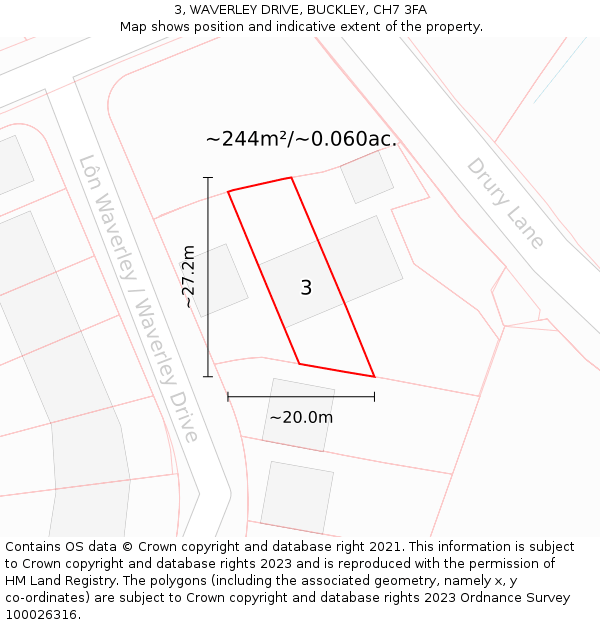 3, WAVERLEY DRIVE, BUCKLEY, CH7 3FA: Plot and title map