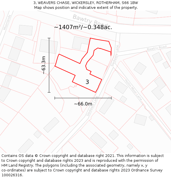 3, WEAVERS CHASE, WICKERSLEY, ROTHERHAM, S66 1BW: Plot and title map