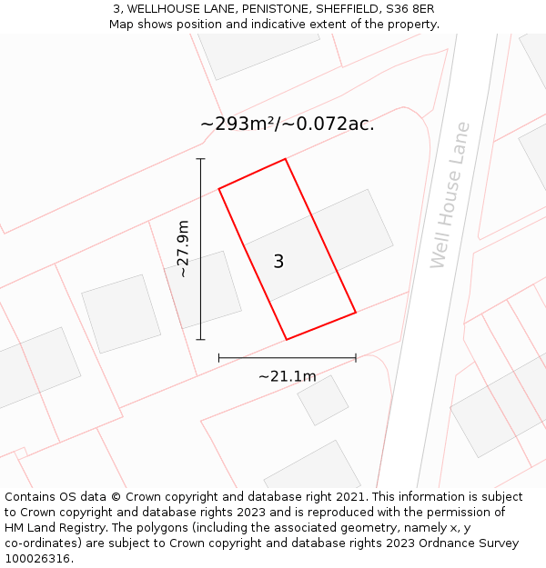 3, WELLHOUSE LANE, PENISTONE, SHEFFIELD, S36 8ER: Plot and title map